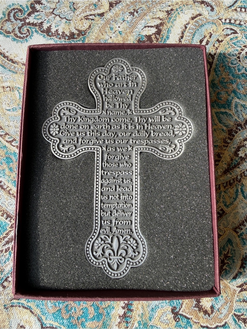 Pewter Lords Prayer Wall Cross Camco Vintage Religious Decor With Box